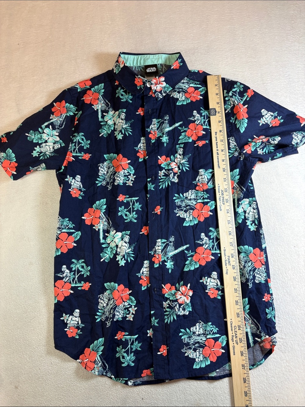 Star Wars Navy Short-Sleeve Hawaiian Button-Down with Red Floral Print